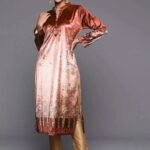 Rust Printed Velvet Straight Kurta